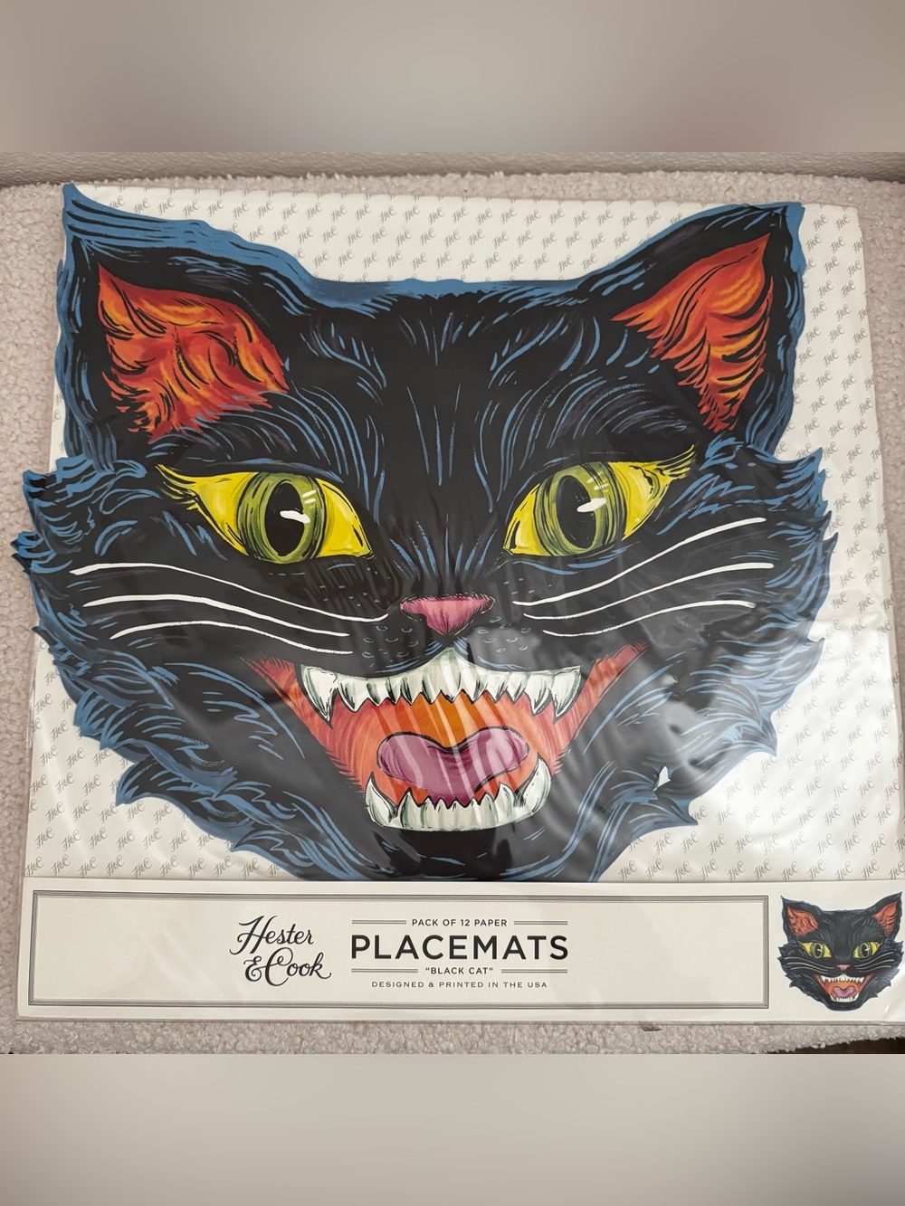 12 Halloween Traditional Tattoo Art Cat Placemats
